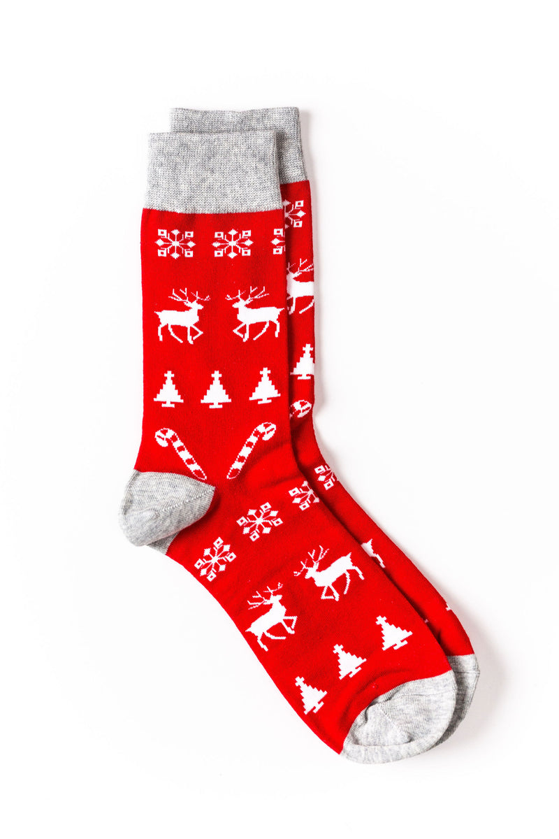 Classic Christmas Socks - Red Socks with Reindeer, Xmas Trees, Candy Canes/ Christmas socks 